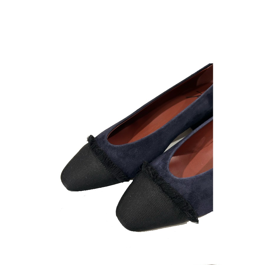 Roberto Festa IRELIA Blue suede skits with fringed toe and low heel