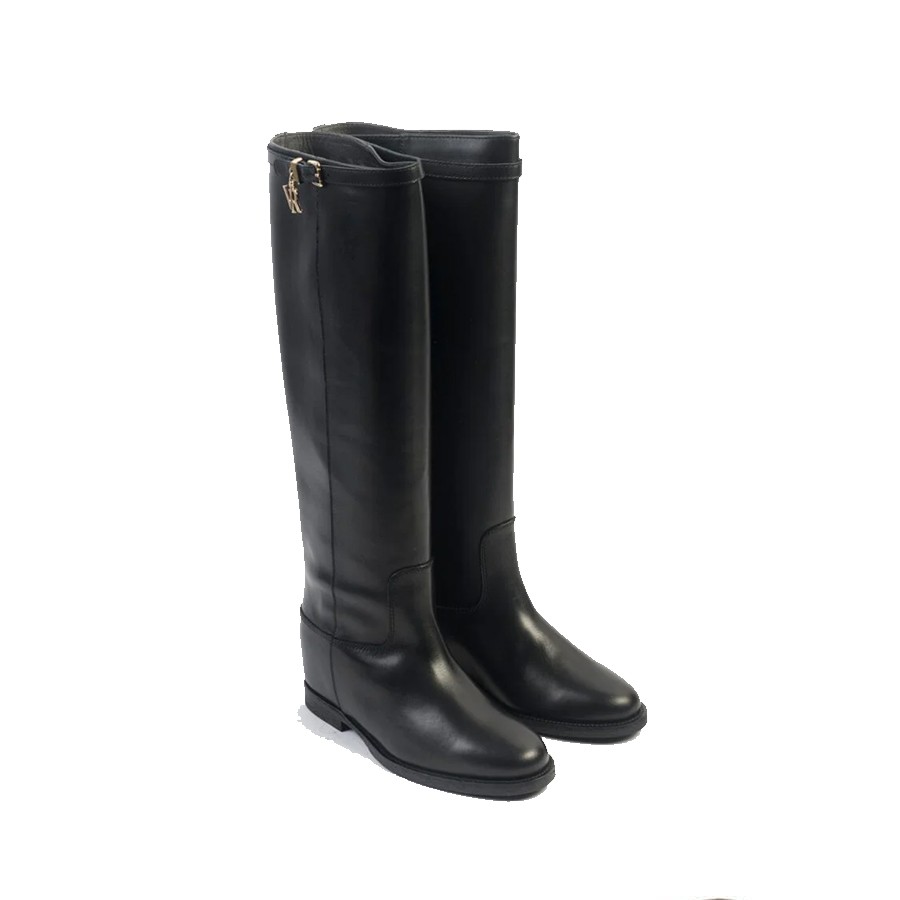 VIA ROMA 15 black leather internal wedge boot