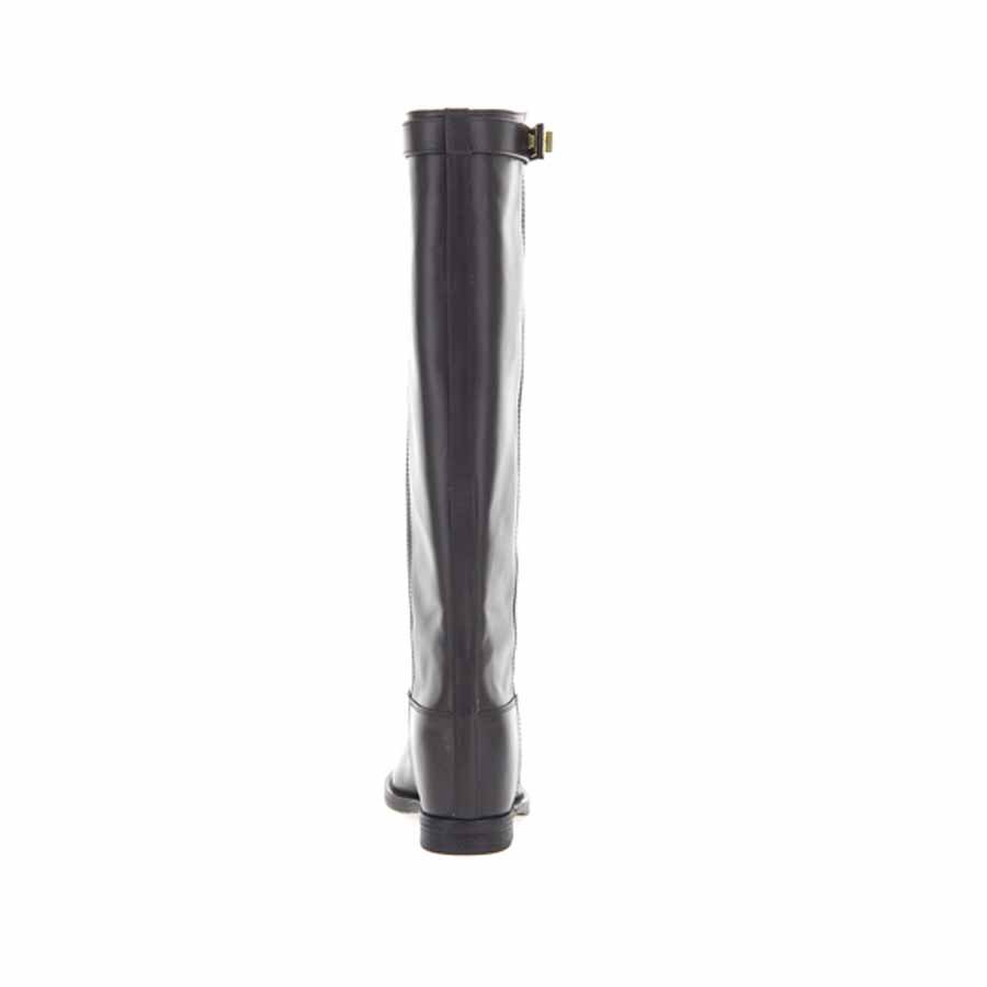 VIA ROMA 15 inner wedge boot in black leather and gold buckle
