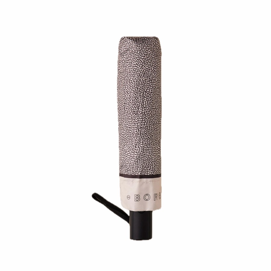 Borbonese mini open close umbrella in natural Chantilly fabric
