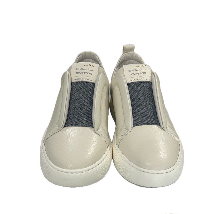Stokton women's sneakers in cream leather with gray alestic