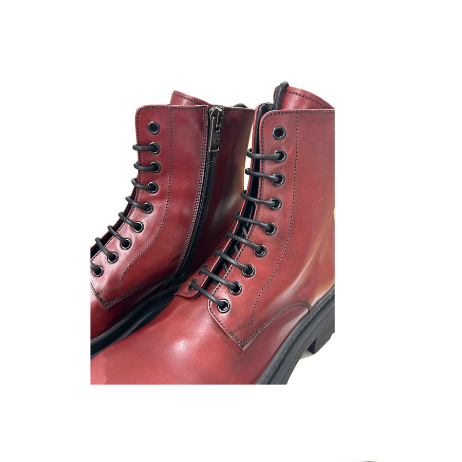 PANTANETTI donna anfibietto con zip e laccio in pelle delavè colore bordeaux