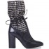 Fiori Francesi stivale donna 3/4 pelle nera fiuto lana intrecciata