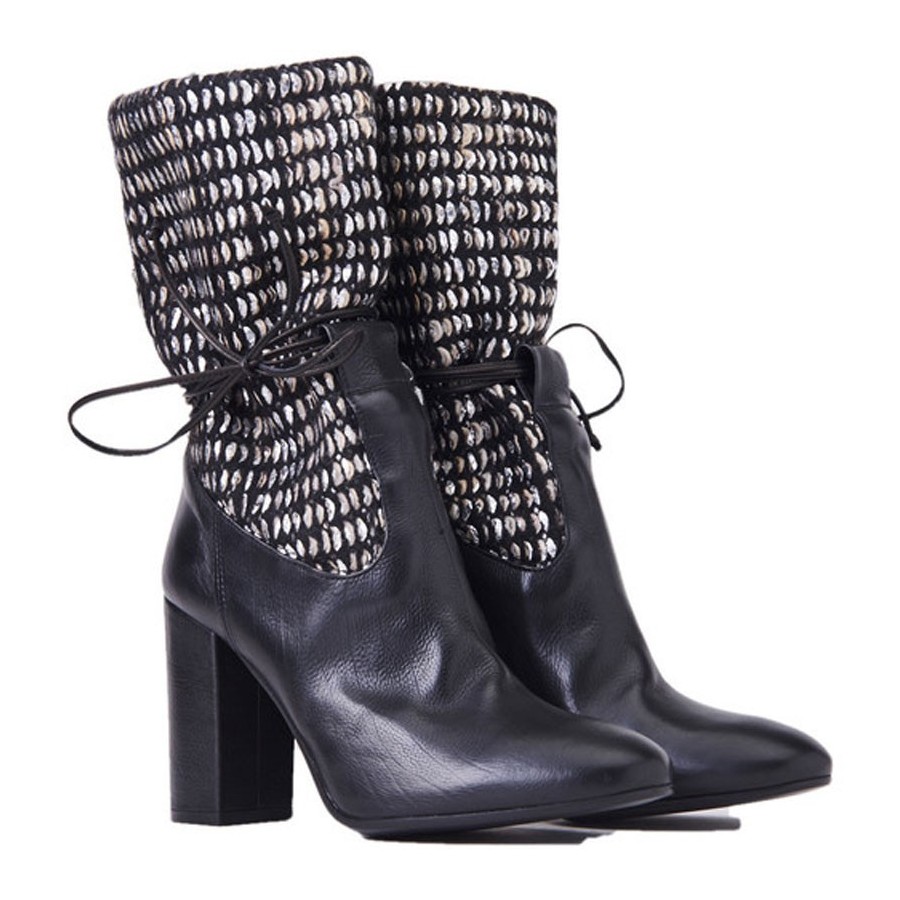 Fiori Francesi stivale donna 3/4 17009 pelle nera fusto lana intrecciata
