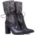 Fiori Francesi stivale donna 3/4 17009 pelle nera fusto lana intrecciata