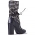 Fiori Francesi stivale donna 3/4 17009 pelle nera fusto lana intrecciata