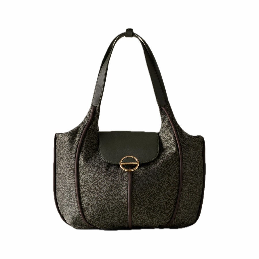 Borbonese borsa shopping large Cottage tessuto OP alloro