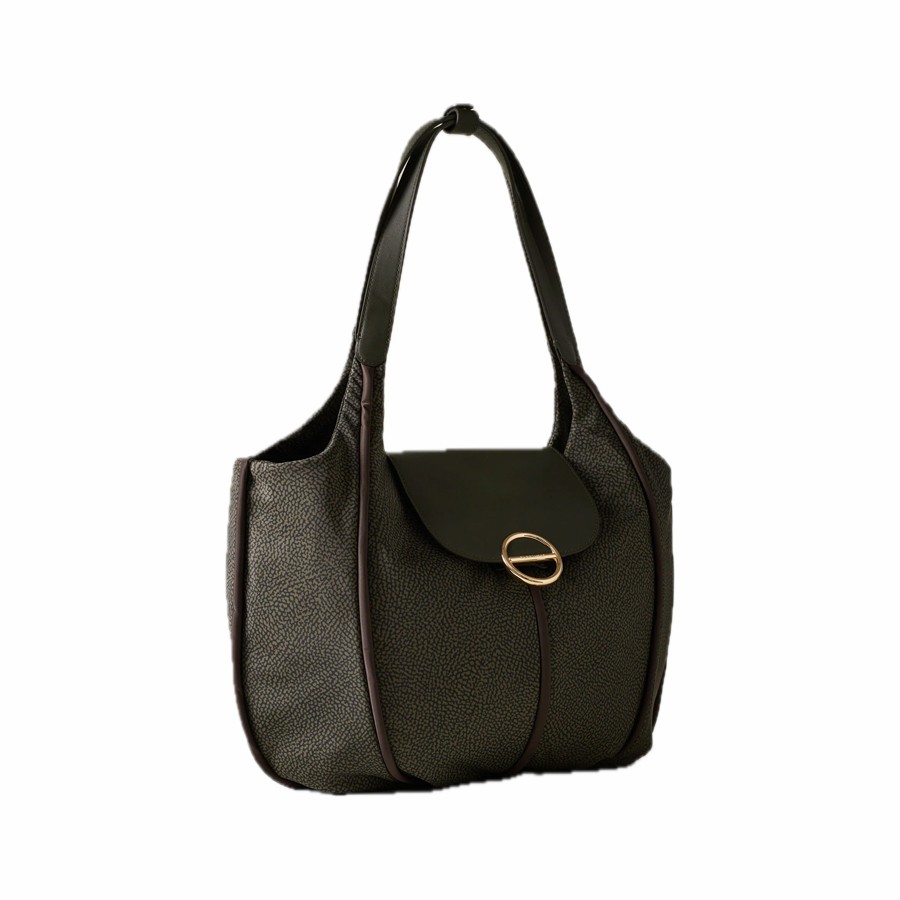 Borbonese borsa shopping large Cottage tessuto OP alloro