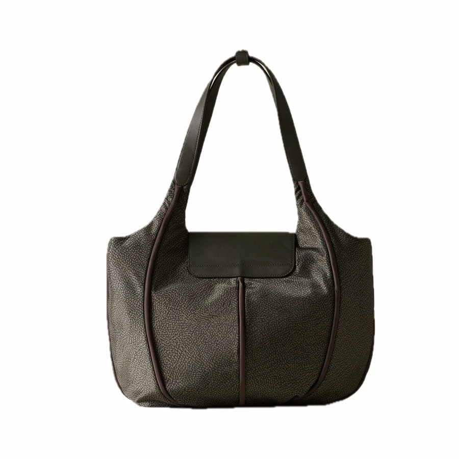 Borbonese borsa shopping large Cottage tessuto OP alloro