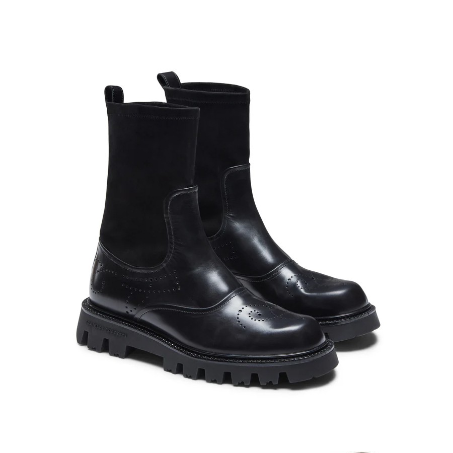 F.lli ROSSETTI Stivaletto beatles da donna in suede e pelle in nabuk nero