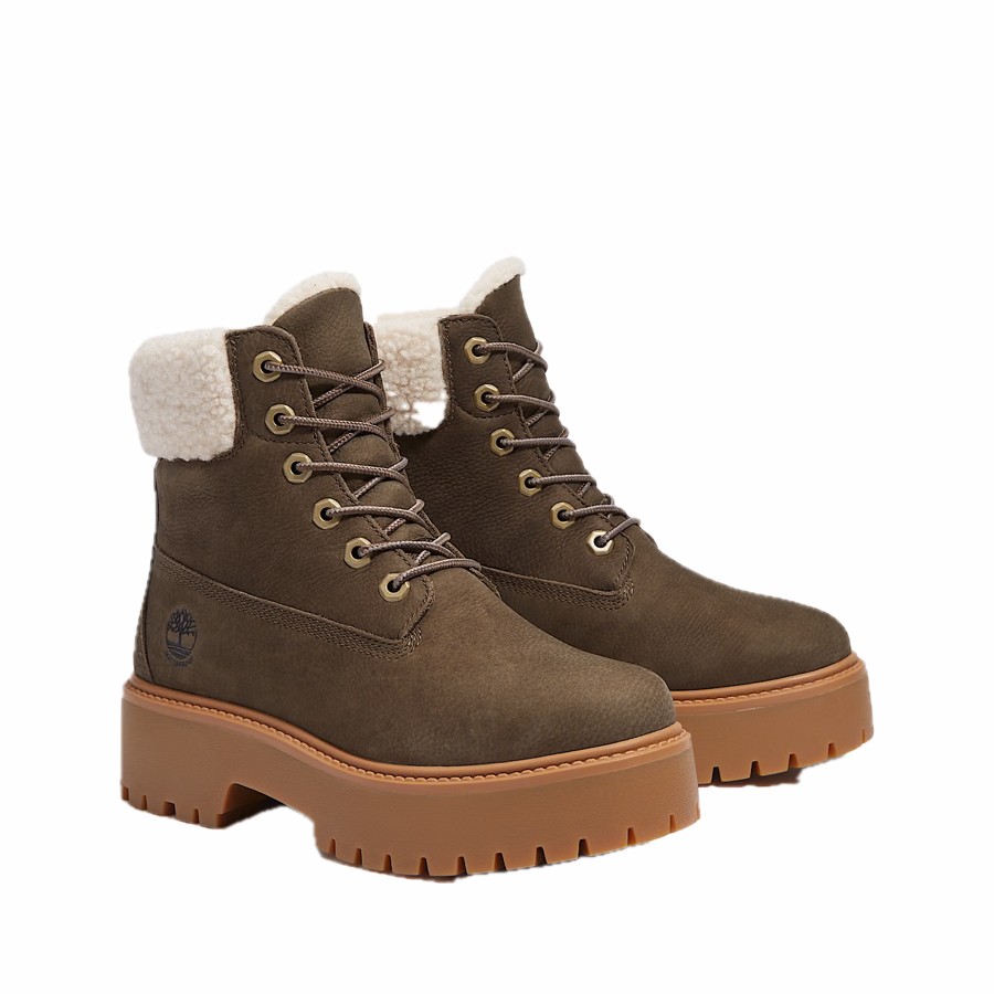 Timberland stivale donna Stone Street 6 inch Wheat Mid Warm Lined Dark Brown