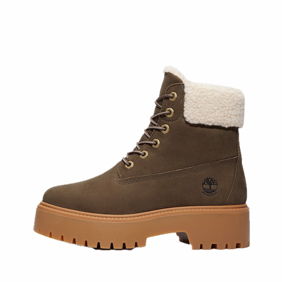 Timberland stivale donna Stone Street 6 inch Wheat Mid Warm Lined Dark Brown