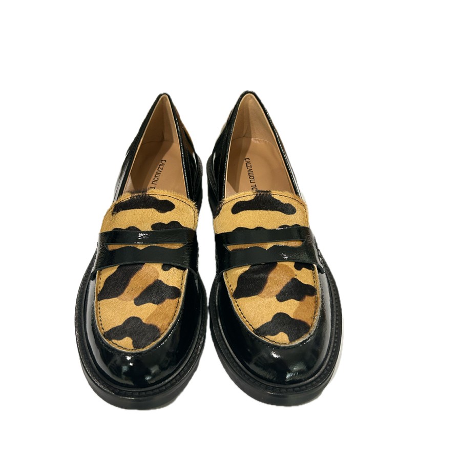 CALZAIUOLI TOSCANI mocassino da donna in vernice nero/leo