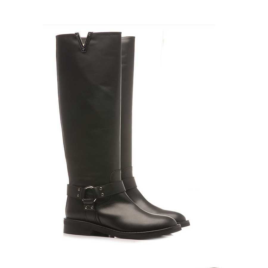 VIA ROMA 15 Biker V nickel and black leather strap