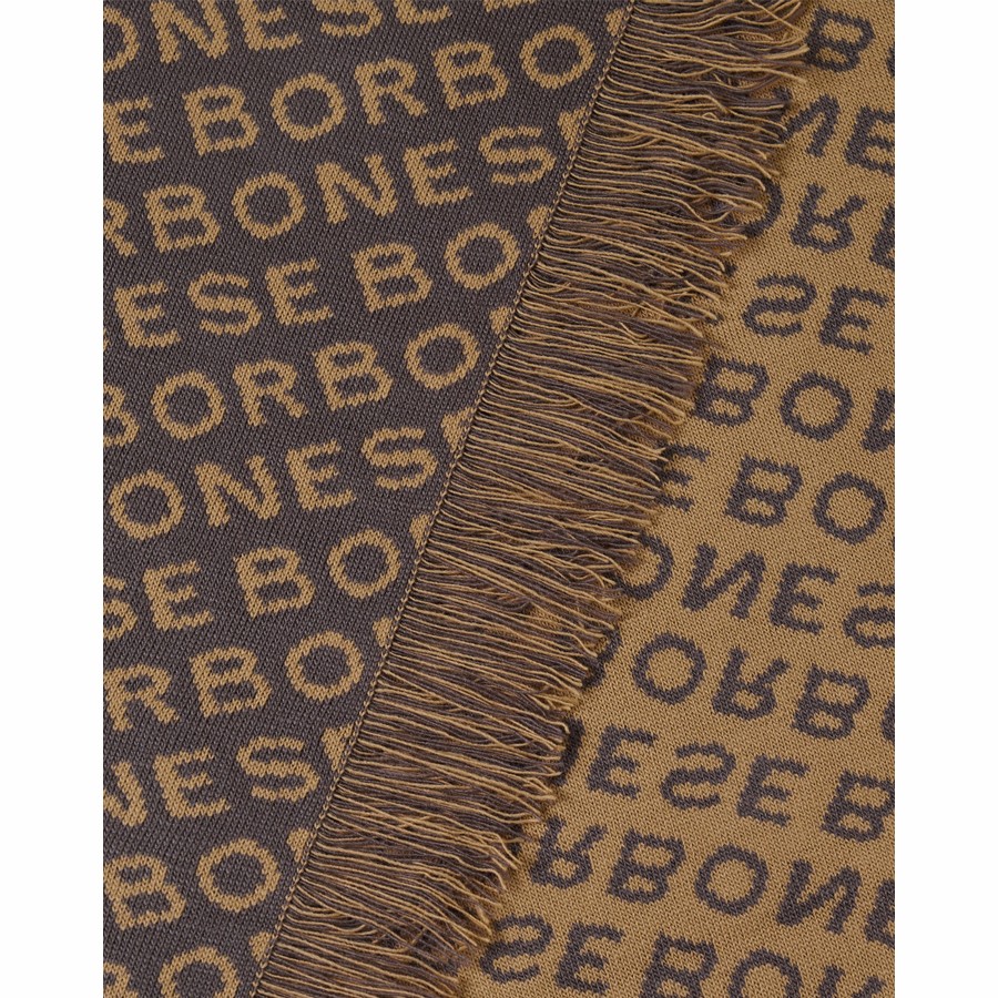 Borbonese camel and dove grey fringed scarf