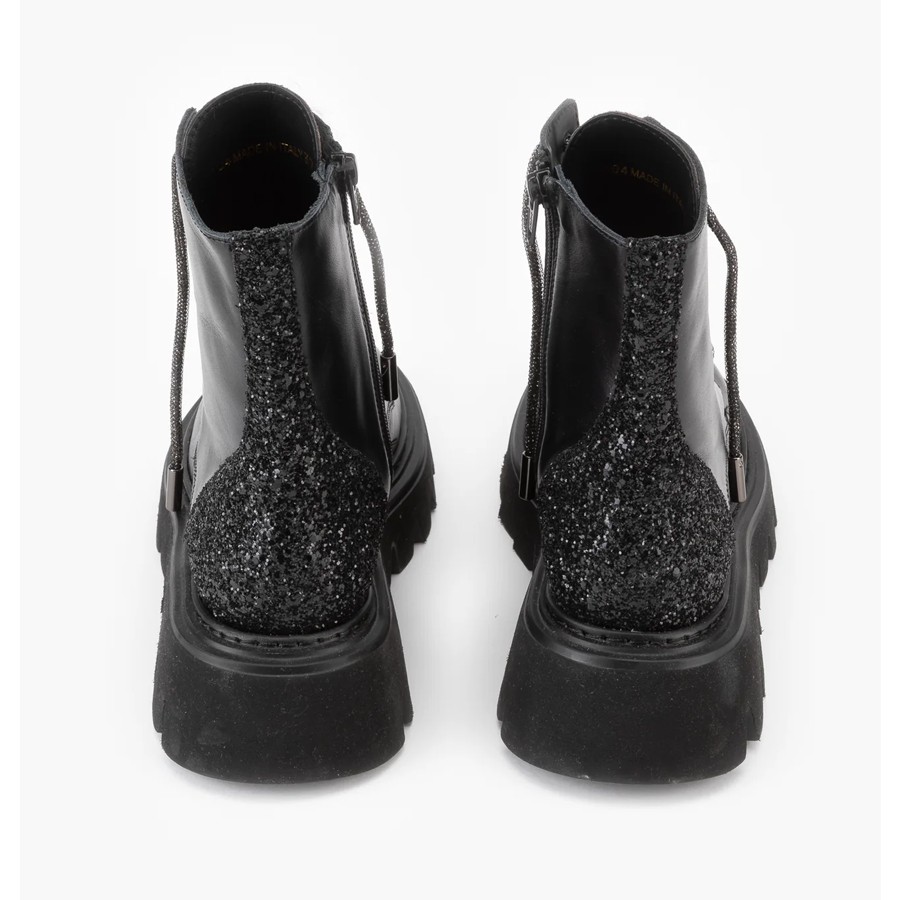 Stokton Anfibio nero con lacci strass e glitter