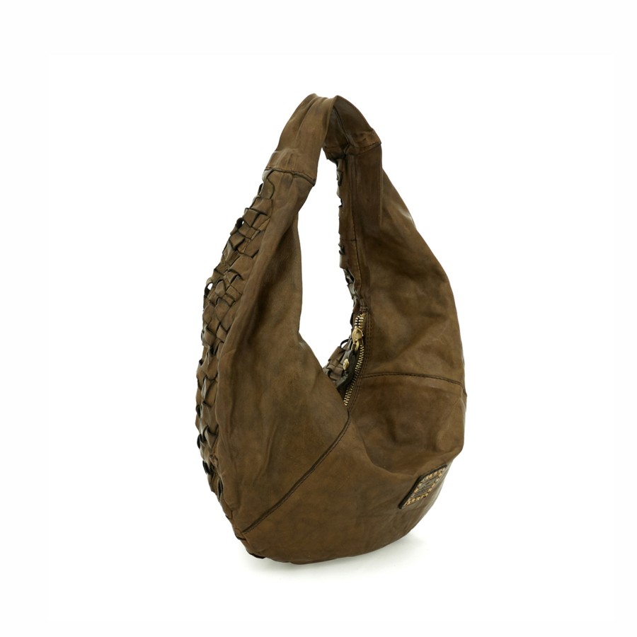 Campomaggi borsa spalla tonda Marisa intrecciata verde militare
