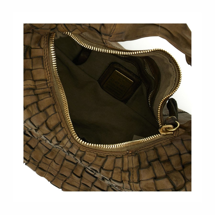 Campomaggi borsa spalla tonda Marisa intrecciata verde militare