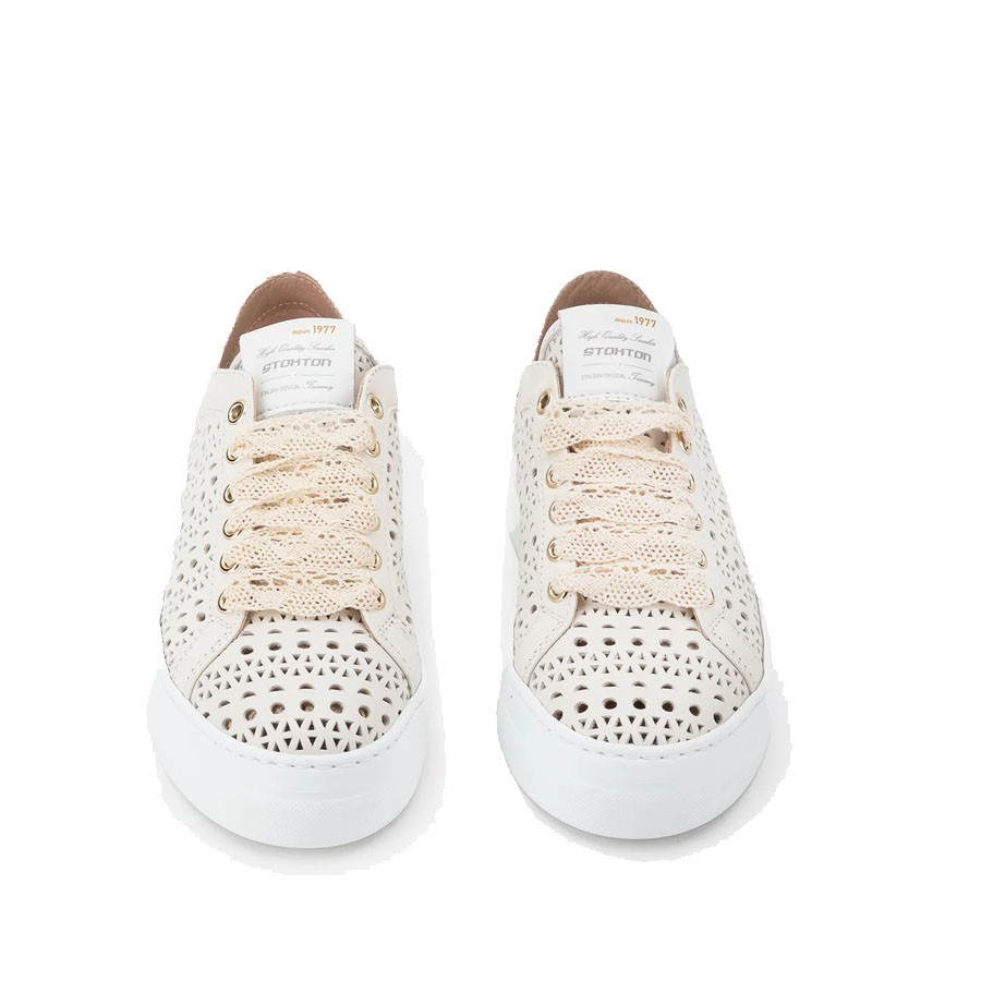 Sneakers donna Stokton DIVA in pelle traforata panna