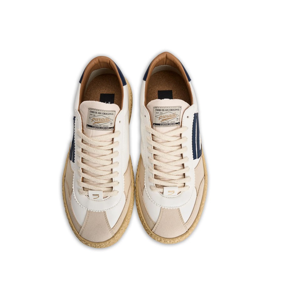 PURAAI Men's vintage leather sneakers white blue