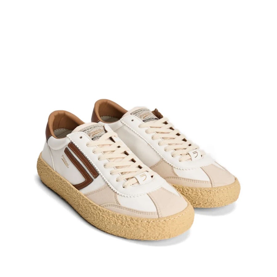 PURAAI Men's vintage leather sneakers white brown
