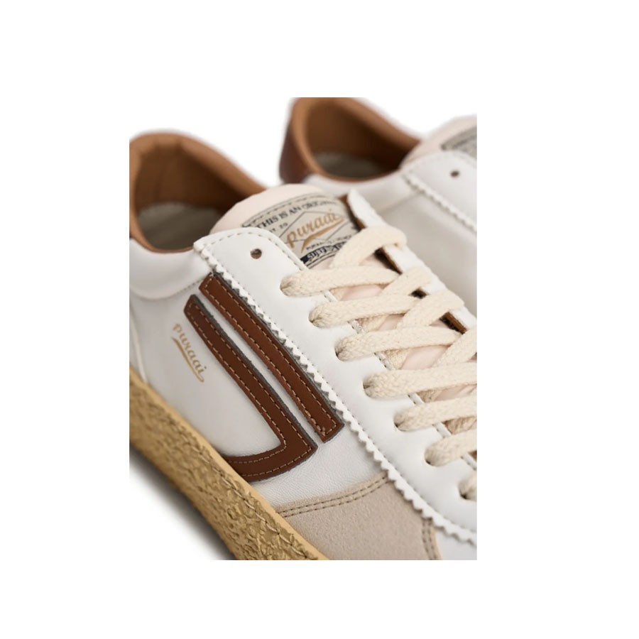 PURAAI Sneakers uomo vintage in pelle bianco moro