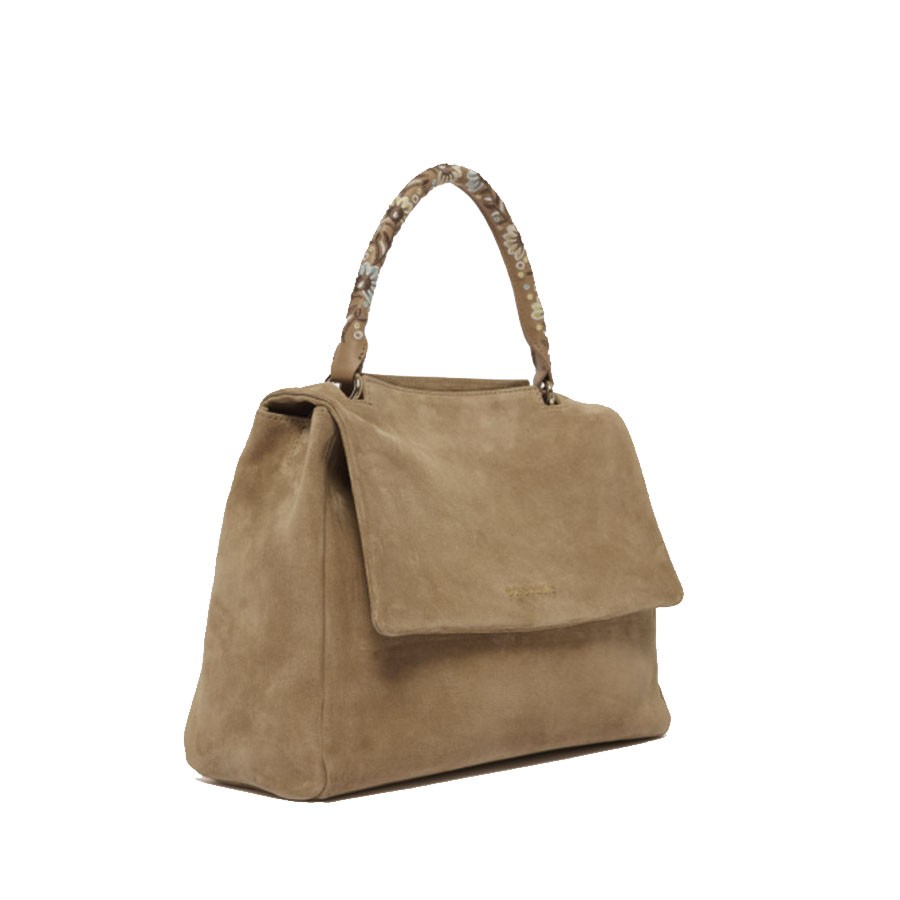 ORCIANI Borsa Sveva Peach Flowers Midi a spalla in suede con tracolla
