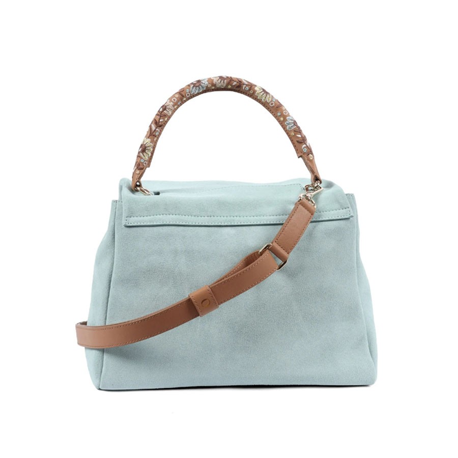 ORCIANI Sveva Peach Flowers Midi suede shoulder bag with shoulder strap