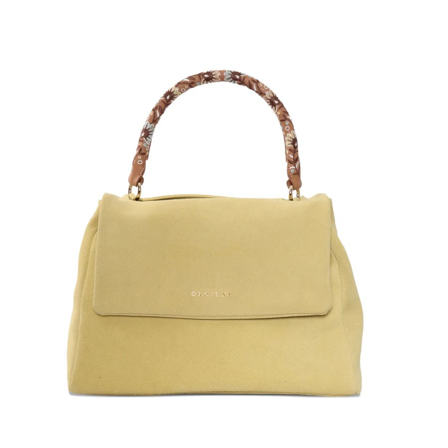 ORCIANI Borsa Sveva Peach Flowers Midi a spalla in suede con tracolla