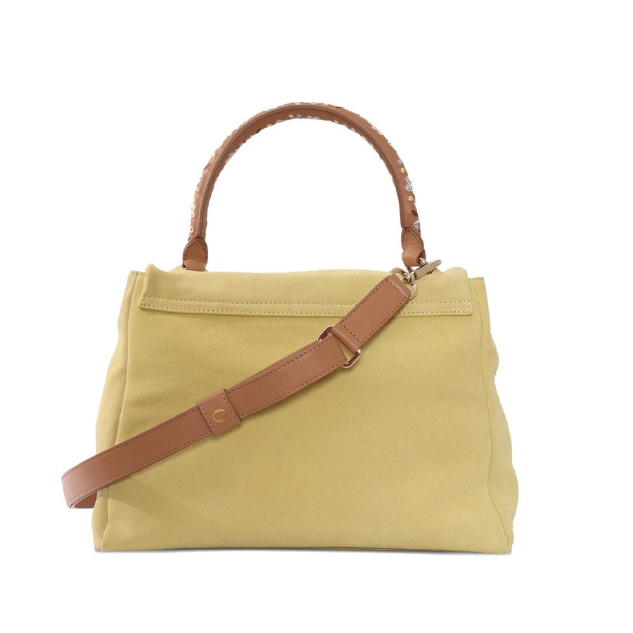 ORCIANI Sveva Peach Flowers Midi suede shoulder bag with shoulder strap