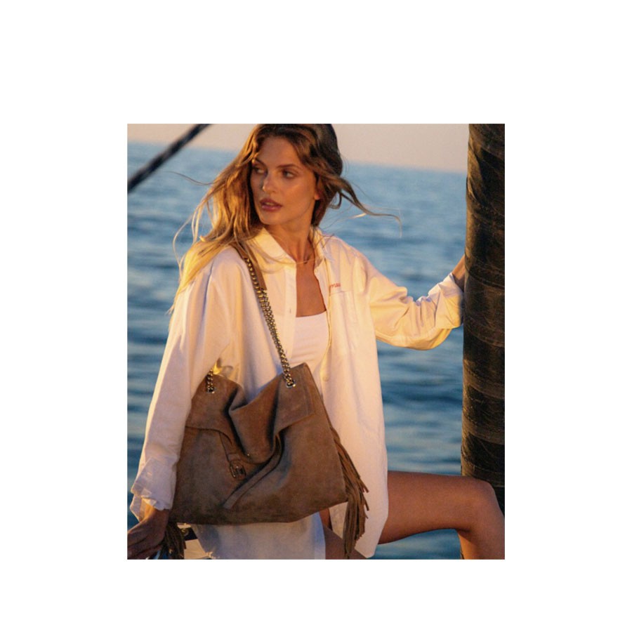 ORCIANI Bag Venus Peach Fringe Medium shoulder to shoulder in suede