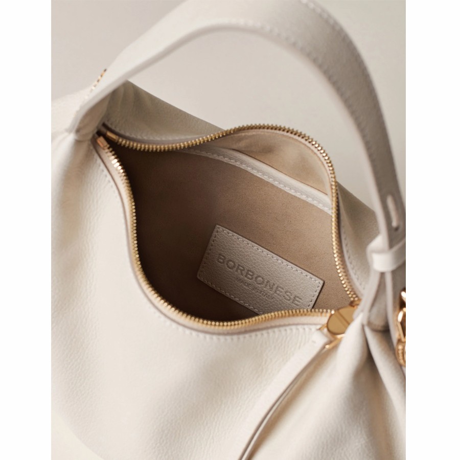 Borbonese borsa Hobo Prive small white cotton