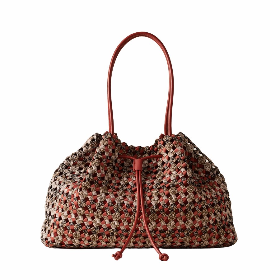 Borbonese large shopping bag La Nido recycled fabric Op Multicolor Op/Red papaya