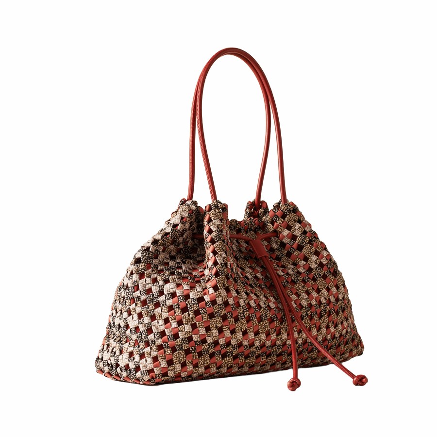 Borbonese large shopping bag La Nido recycled fabric Op Multicolor Op/Red papaya