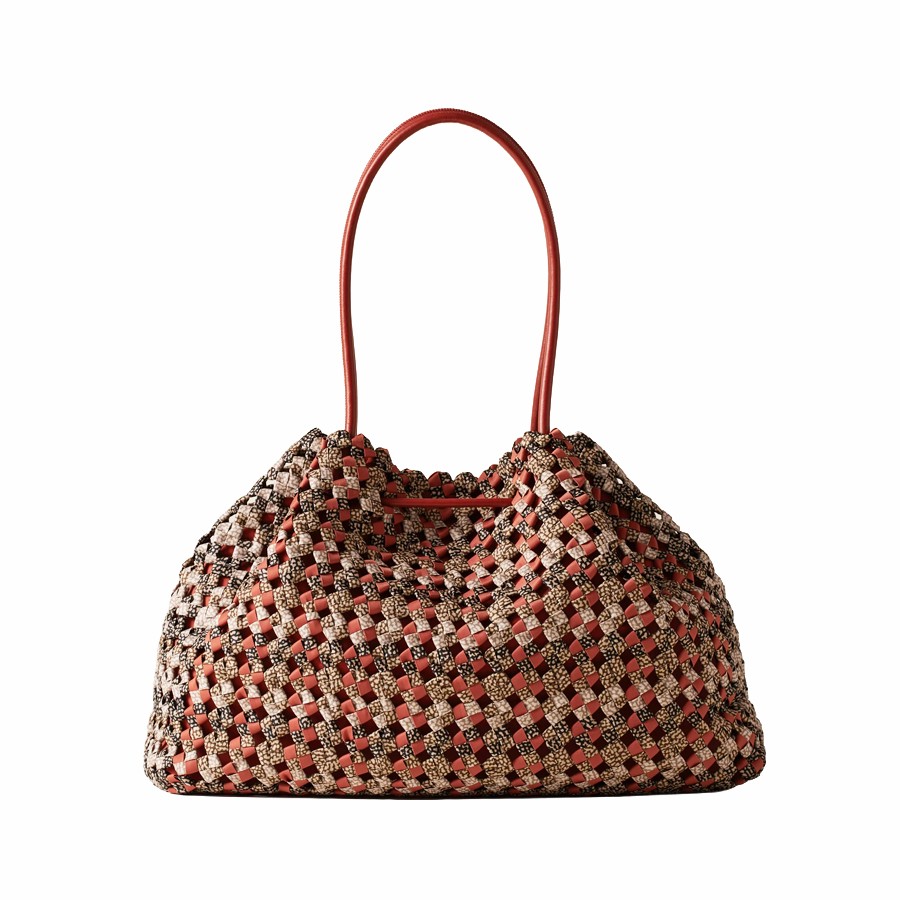Borbonese large shopping bag La Nido recycled fabric Op Multicolor Op/Red papaya