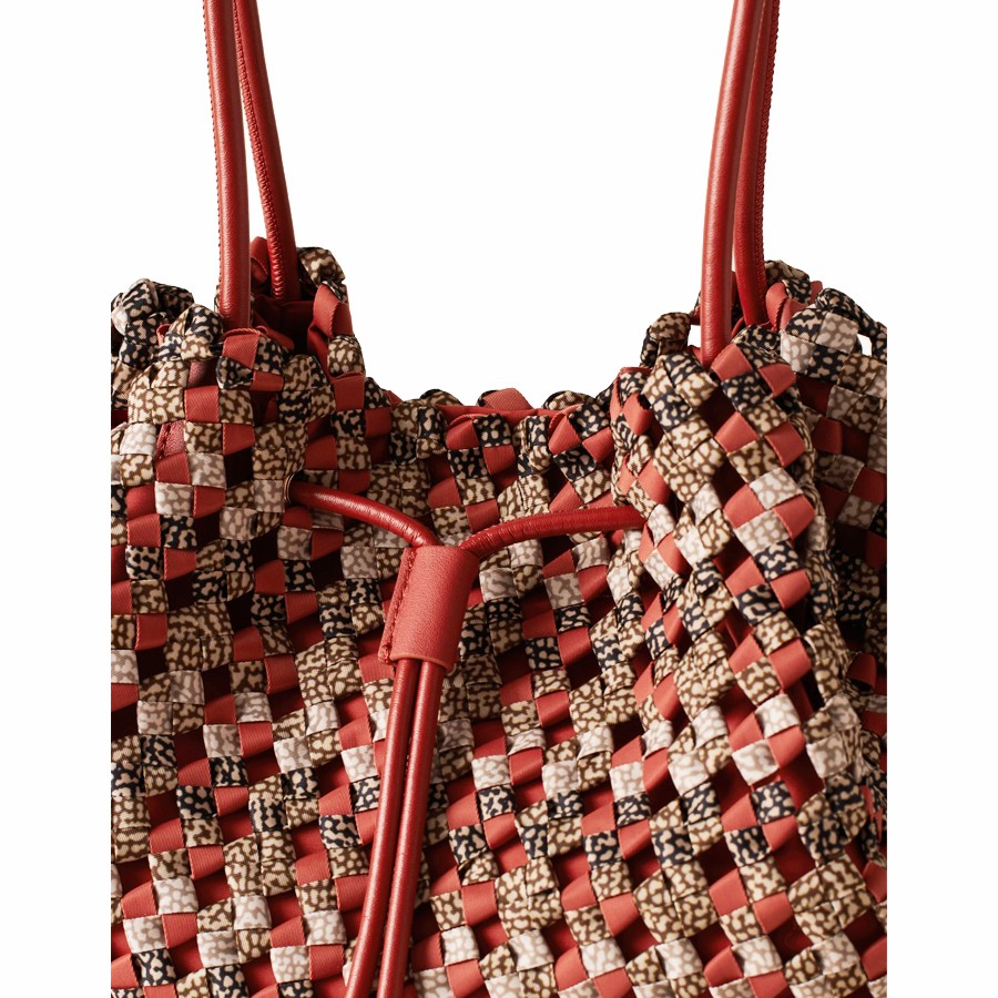 Borbonese large shopping bag La Nido recycled fabric Op Multicolor Op/Red papaya