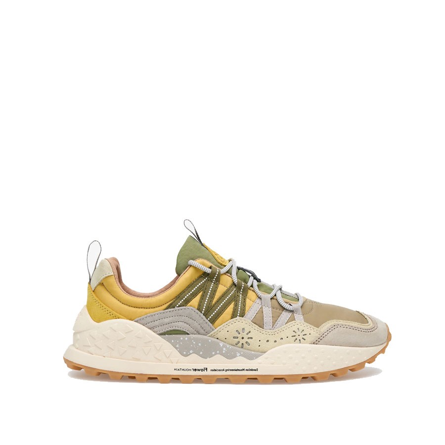Flower mountain WASHI MAN Sneakers in suede e tessuto - Tortora-Bianco-Giallo