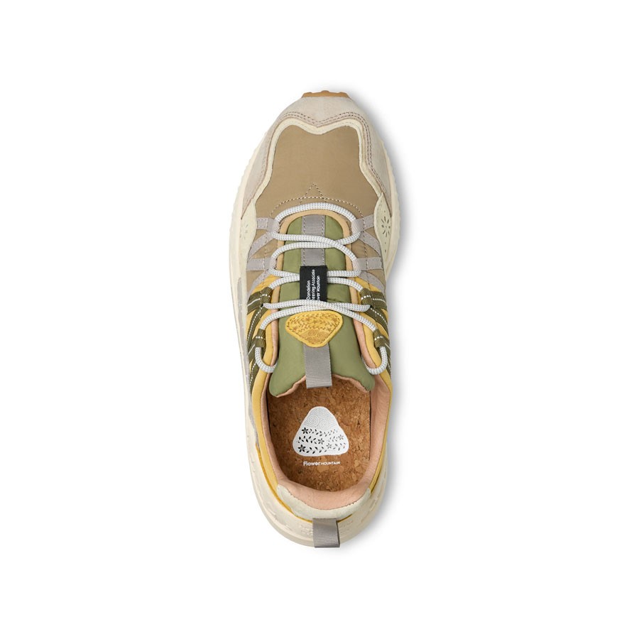 Flower mountain WASHI MAN Sneakers in suede e tessuto - Tortora-Bianco-Giallo