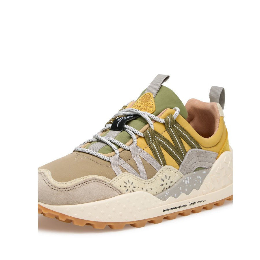 Flower mountain WASHI MAN Suede and Fabric Sneakers - Dove-White-Yellow