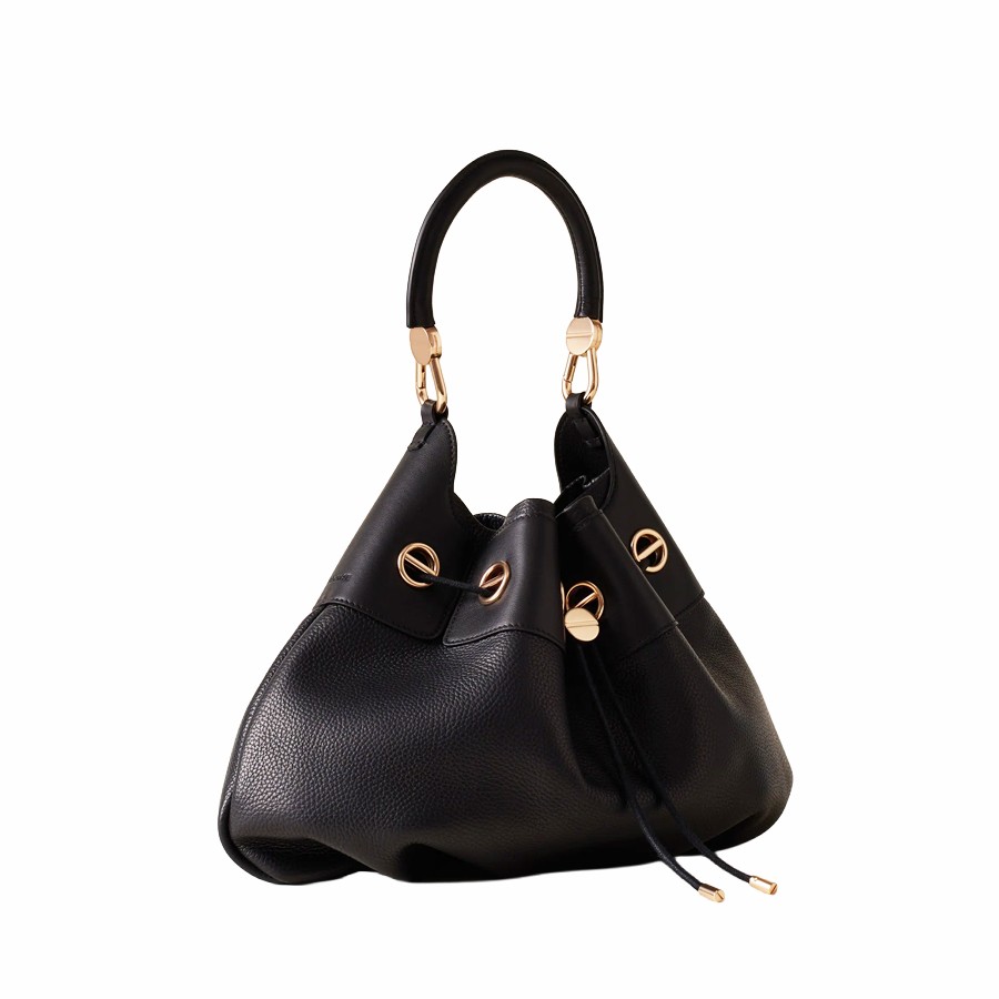 Borbonese medium Hobo bag in black leather