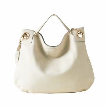 Borbonese London Large Leather Shopping Bag in White Cotton