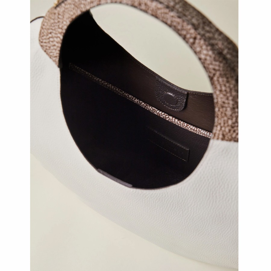 Borbonese Full Moon Large Hobo Bag in White Cotton Leather