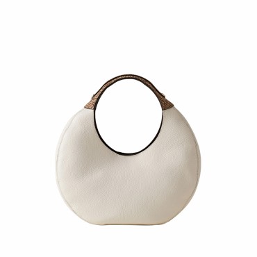 Borbonese borsa hobo medium Full Moon pelle White Cotton Cuoio