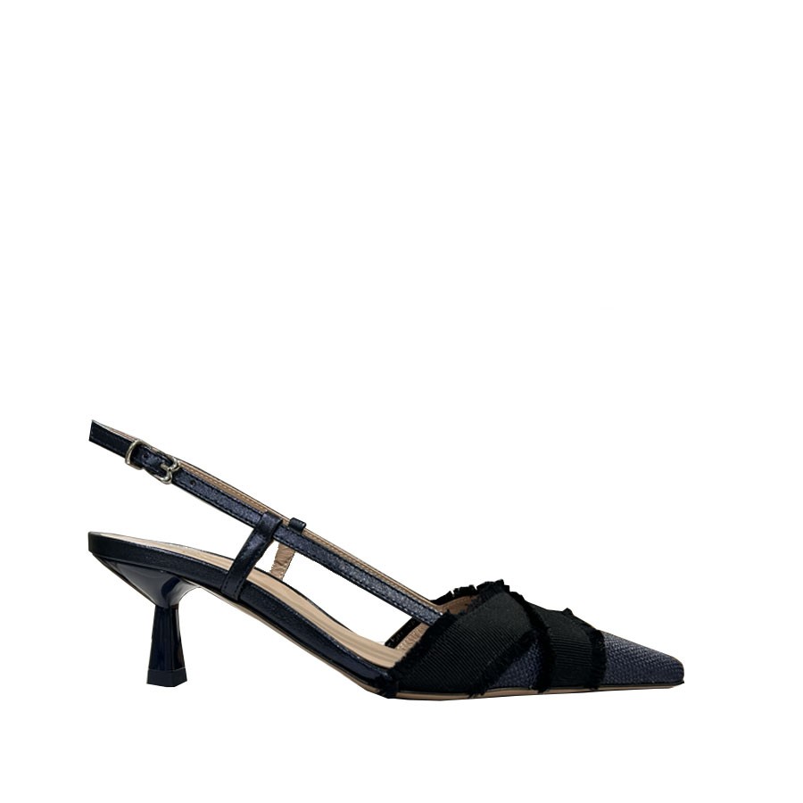 Roberto Festa slingback FALARA in tessuto e raffia blu/nero