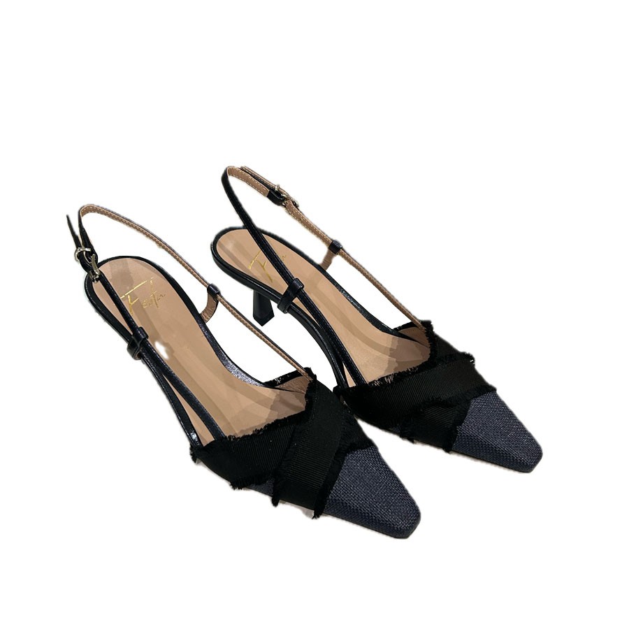 Roberto Festa slingback FALARA in tessuto e raffia blu/nero