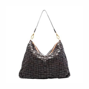 Campomaggi Carla large one-shoulder bag in dark brown woven leather
