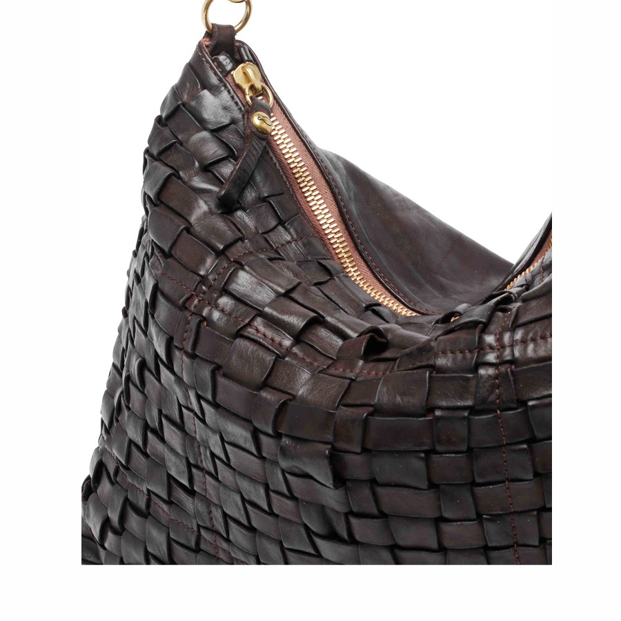Campomaggi borsa monospalla large Carla intreccio pelle moro