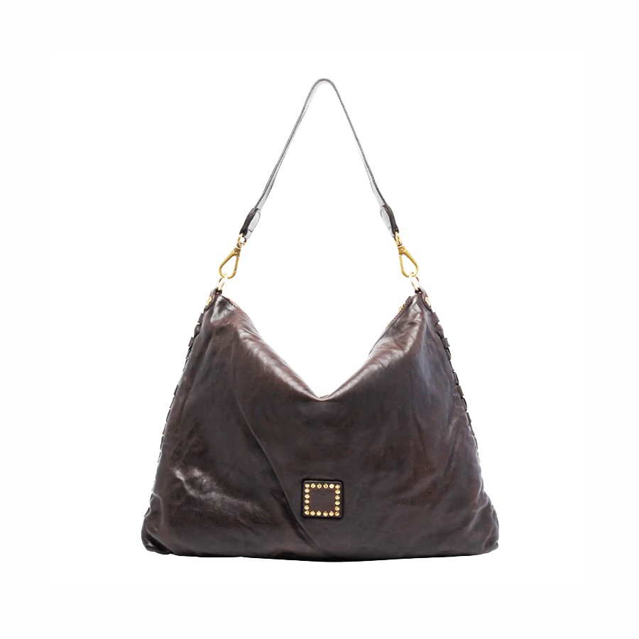 Campomaggi Carla large one-shoulder bag in dark brown woven leather