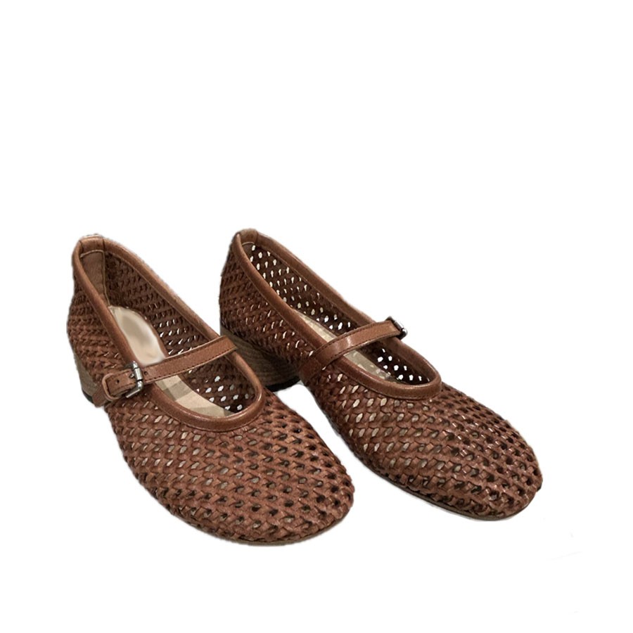 Women's PANTANETTI with perforated leather in braided peach