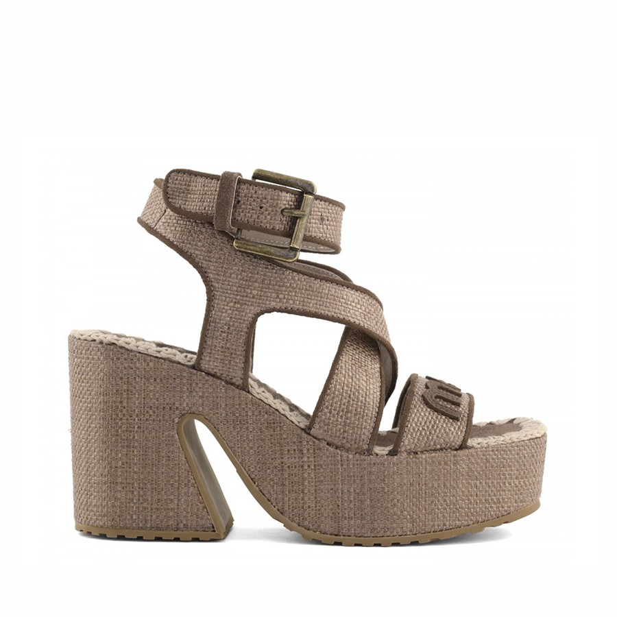 Mou sandal Raffia platform lace up Nut Brown